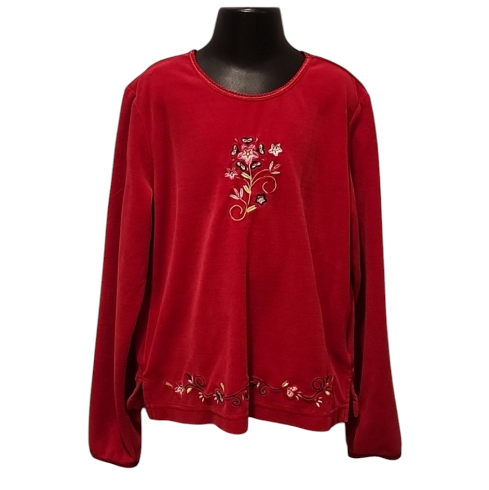 Hanna Andersson Red Velour Floral Embroidered Long Sleeve 130